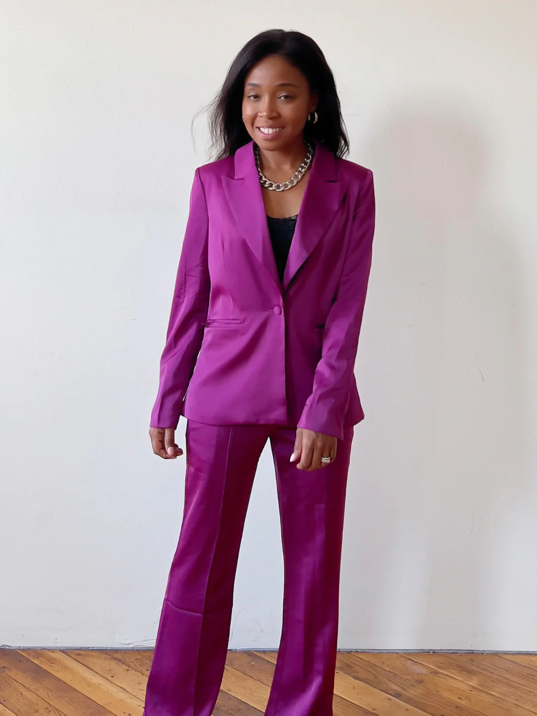 Elegant Purple Satin Blazer