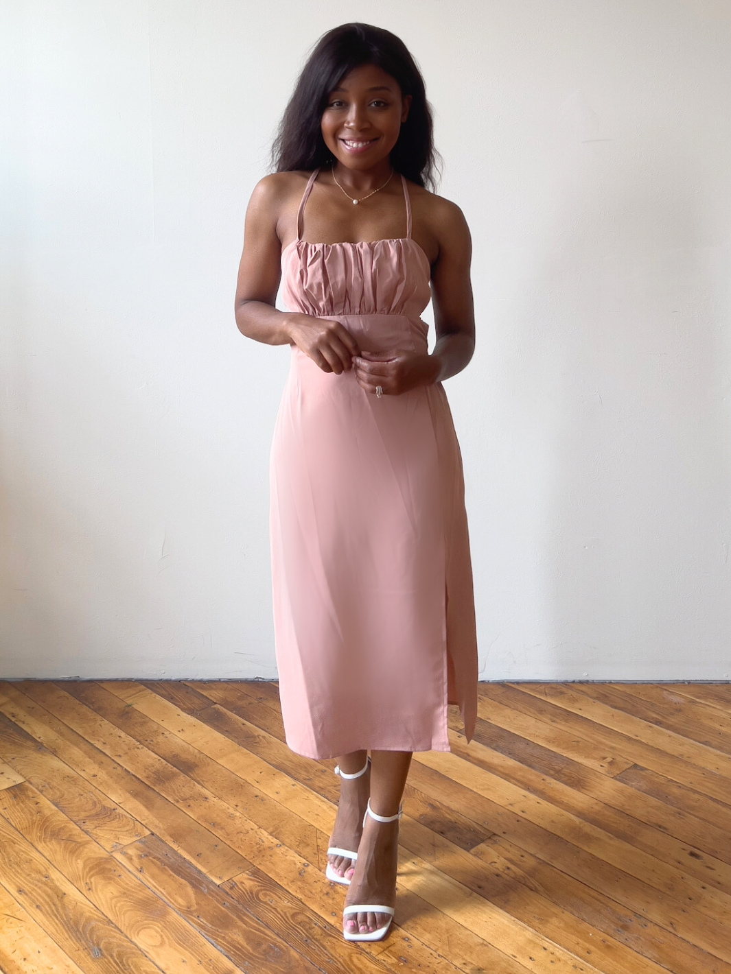 Make Him Blush Pink Midi Pleated Dress