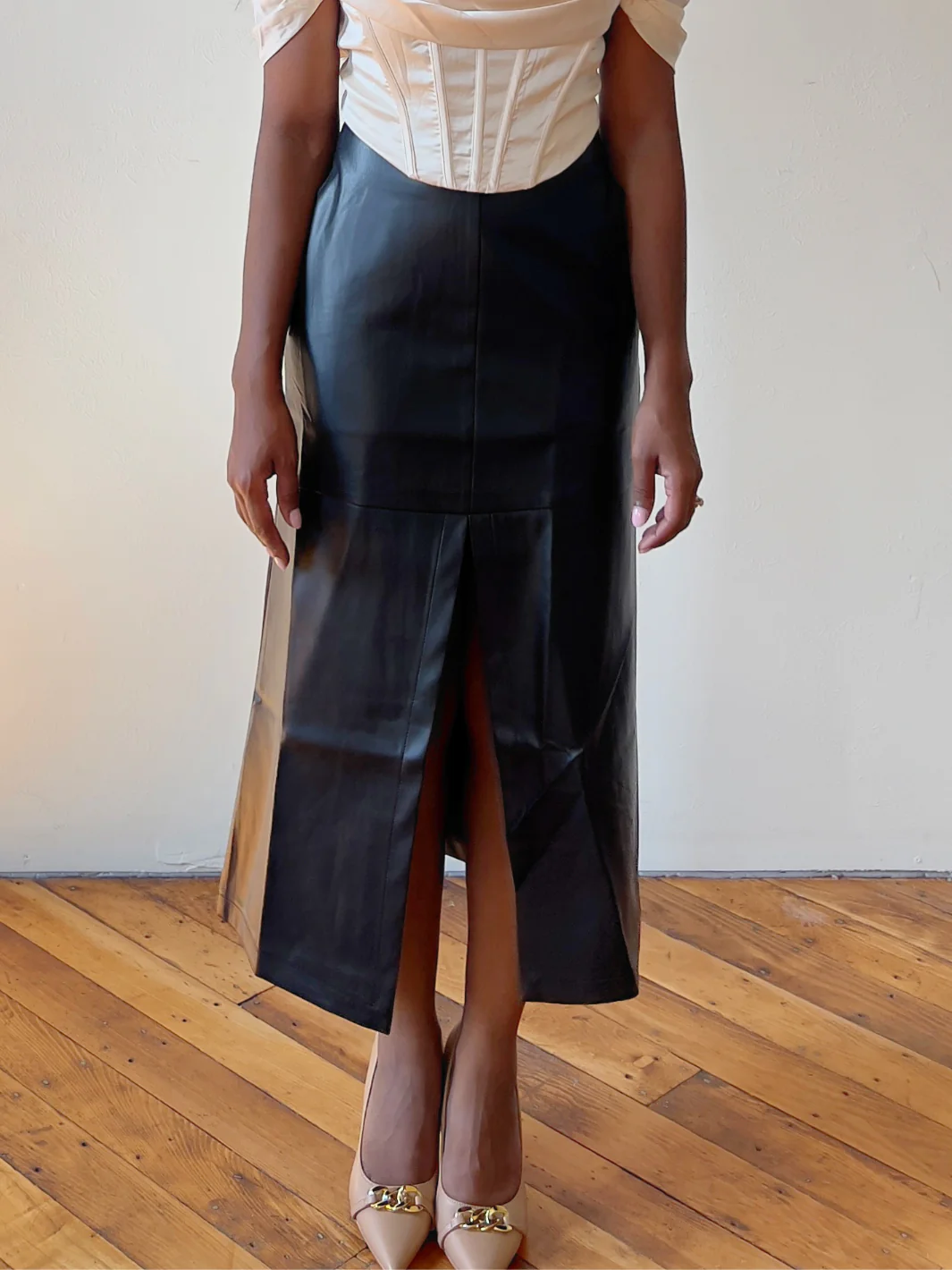 Black Faux Leather Maxi Skirt