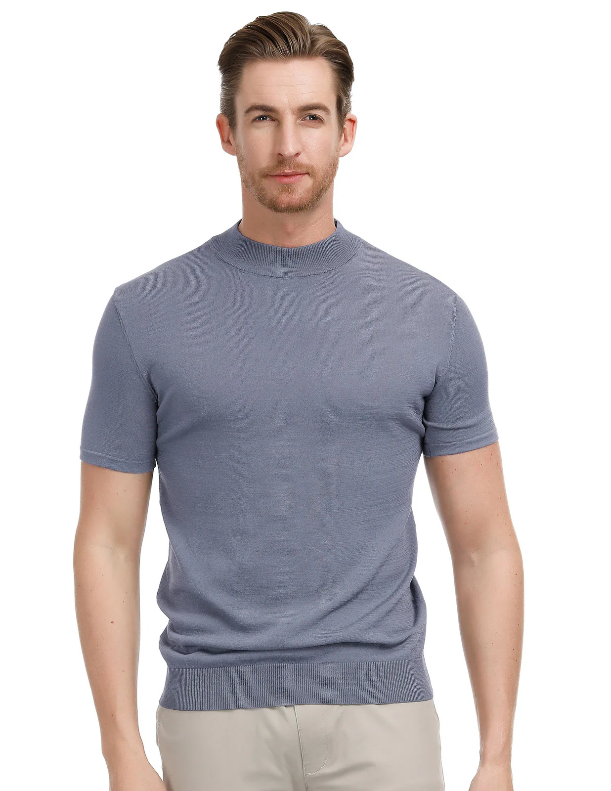 Mens Mock Turtleneck Knit Pullover Sweater Short Sleeve Solid Knitwear Sweaters