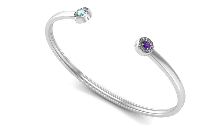 Sterling Silver Cuff with Two Halo Birthstones