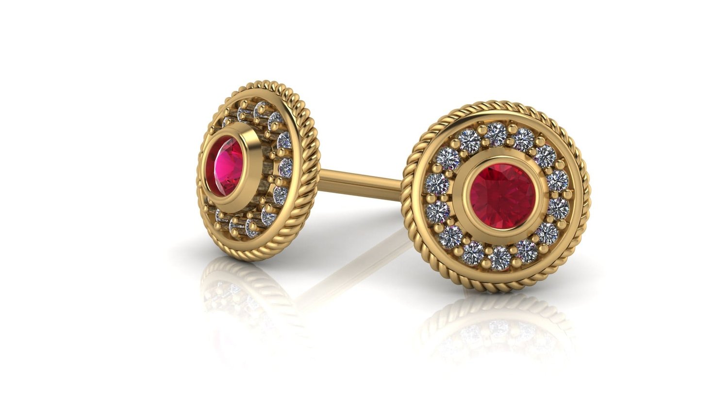 14k Gold Halo Birthstone Studs