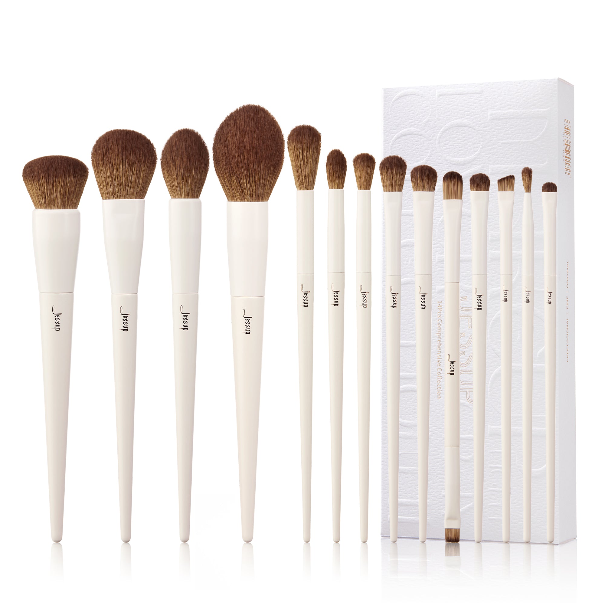 Luxury Light Gray Comprehensive Eye and Face Brush Set 14pcs T329