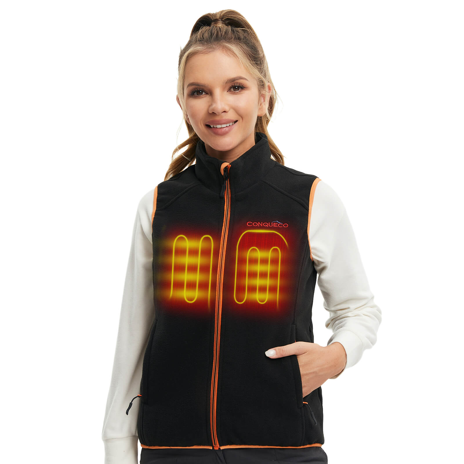 Women's Heated Vest Polar Fleece Gilet-Orange&Black
