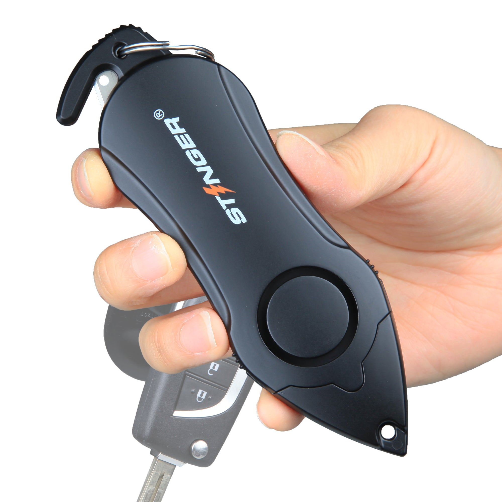 Stinger Personal Safety Alarm Keychain Emergency Tool: Siren Alarm, Seat Belt Cutter, Glass Breaker (Black)