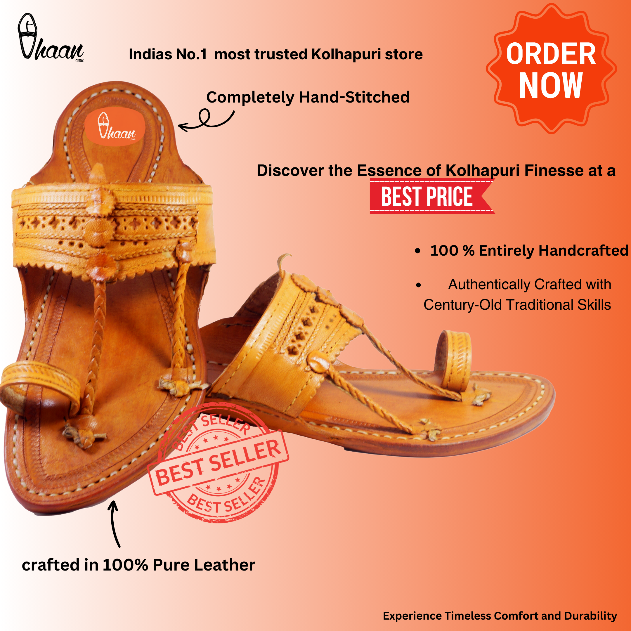 Classic Hand Stitched Kolhapuri Chappal For Men