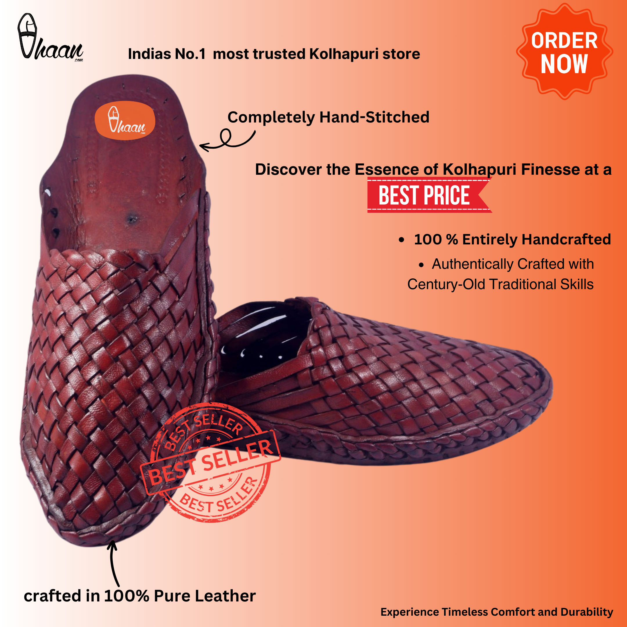 Red Color Slip On Mens Kolhapuri Chappal