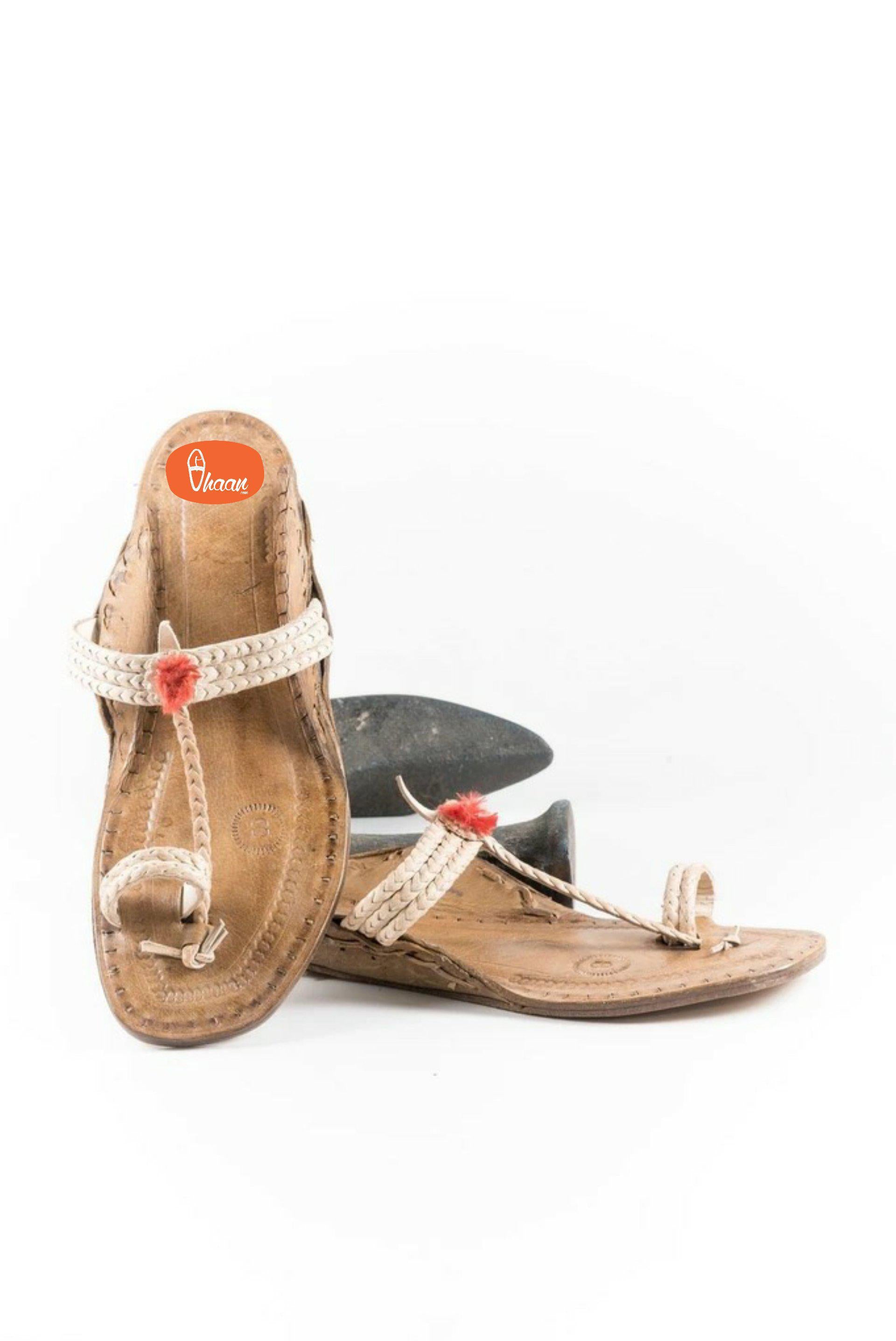 Three Braided Pure Leather Handicraft Ladies Kolhapuri Chappal By Vhaan