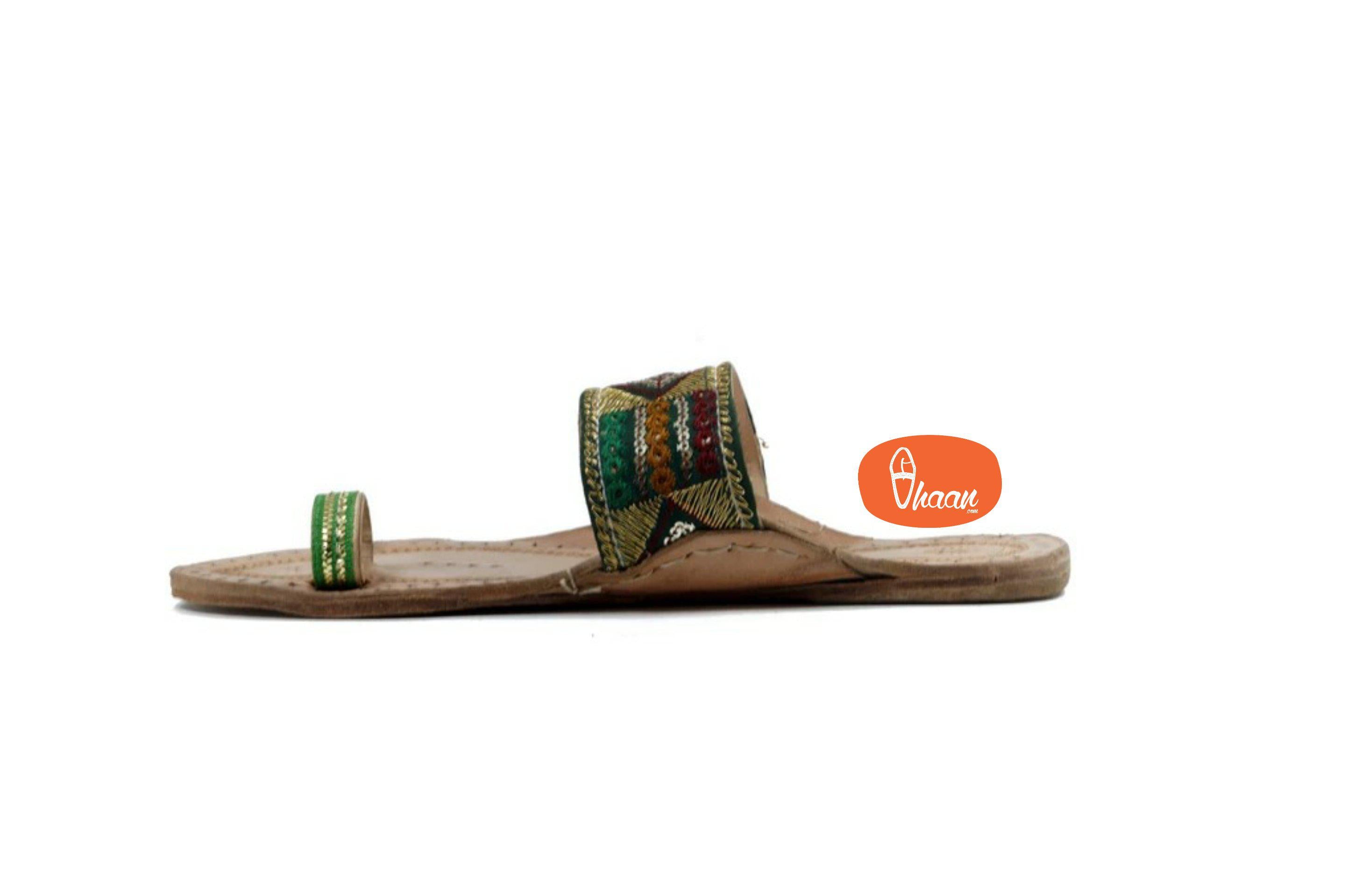 Green Embrodary Design Ladies Kolhapuri Chappal (Emerald)