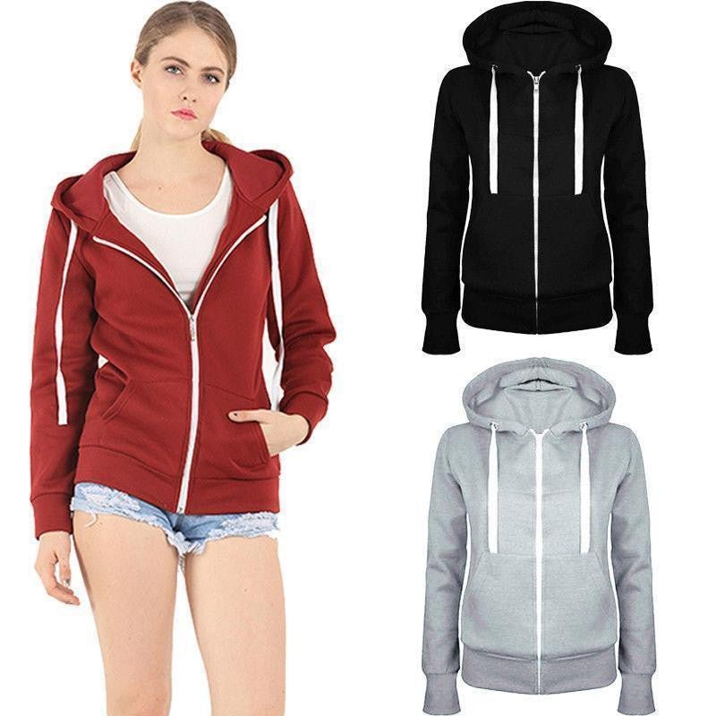 Ladies plain zip up hoodies