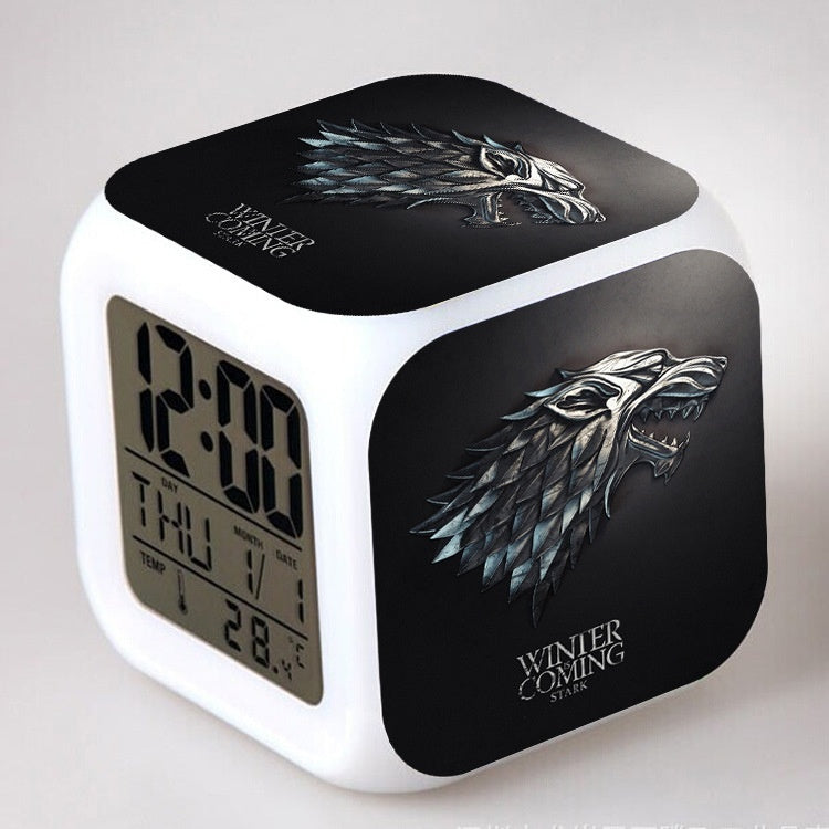 Game of Thrones LED Colorful Lights Creative Small Alarm Clock Room Bedroom Game of Thrones Clock Birthday Gifts Christmas Gifts