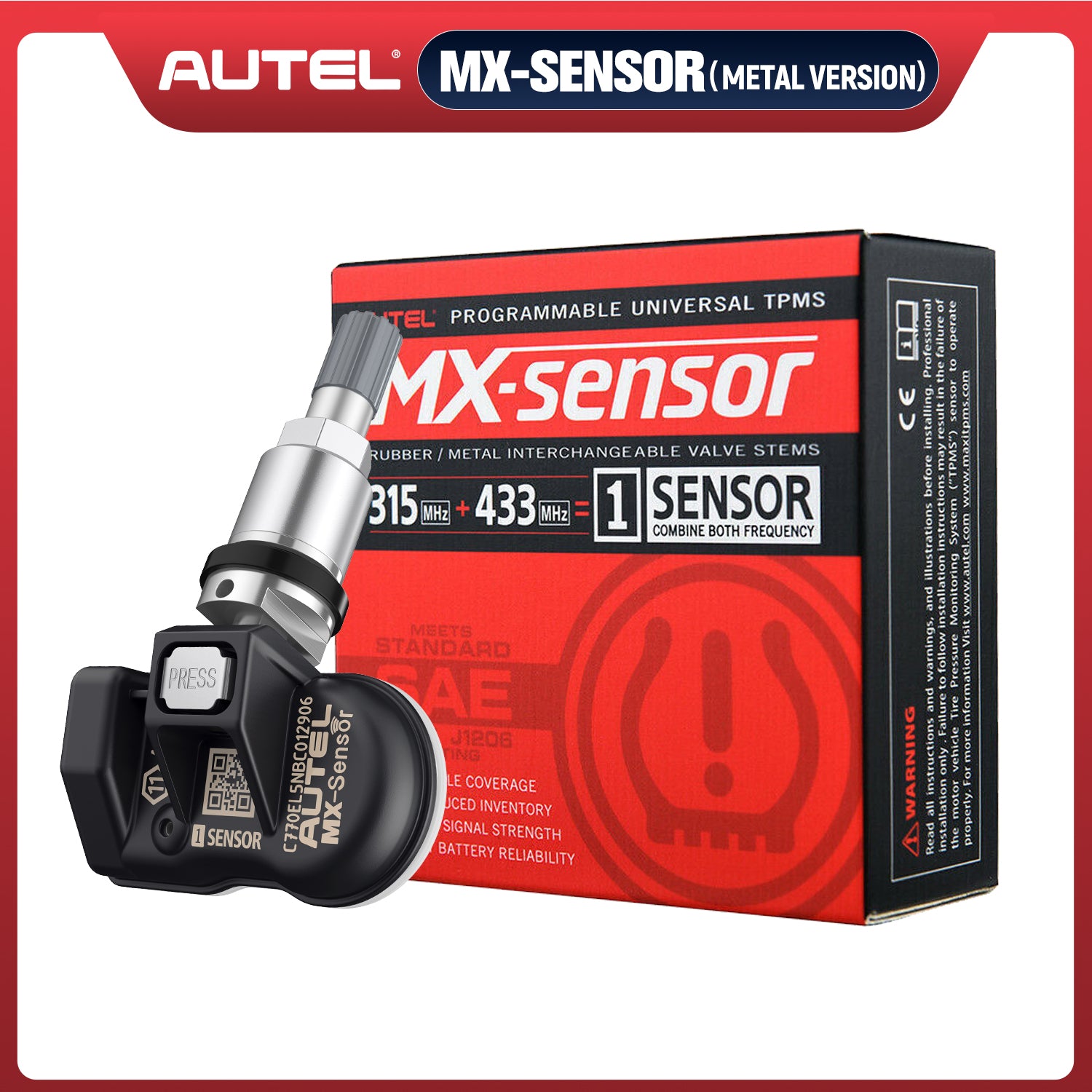 Autel TPMS MX-Sensor 315MHz & 433MHz 2in1 Tire Pressure Sensors Summer Tire Exchange Universal Clamp In