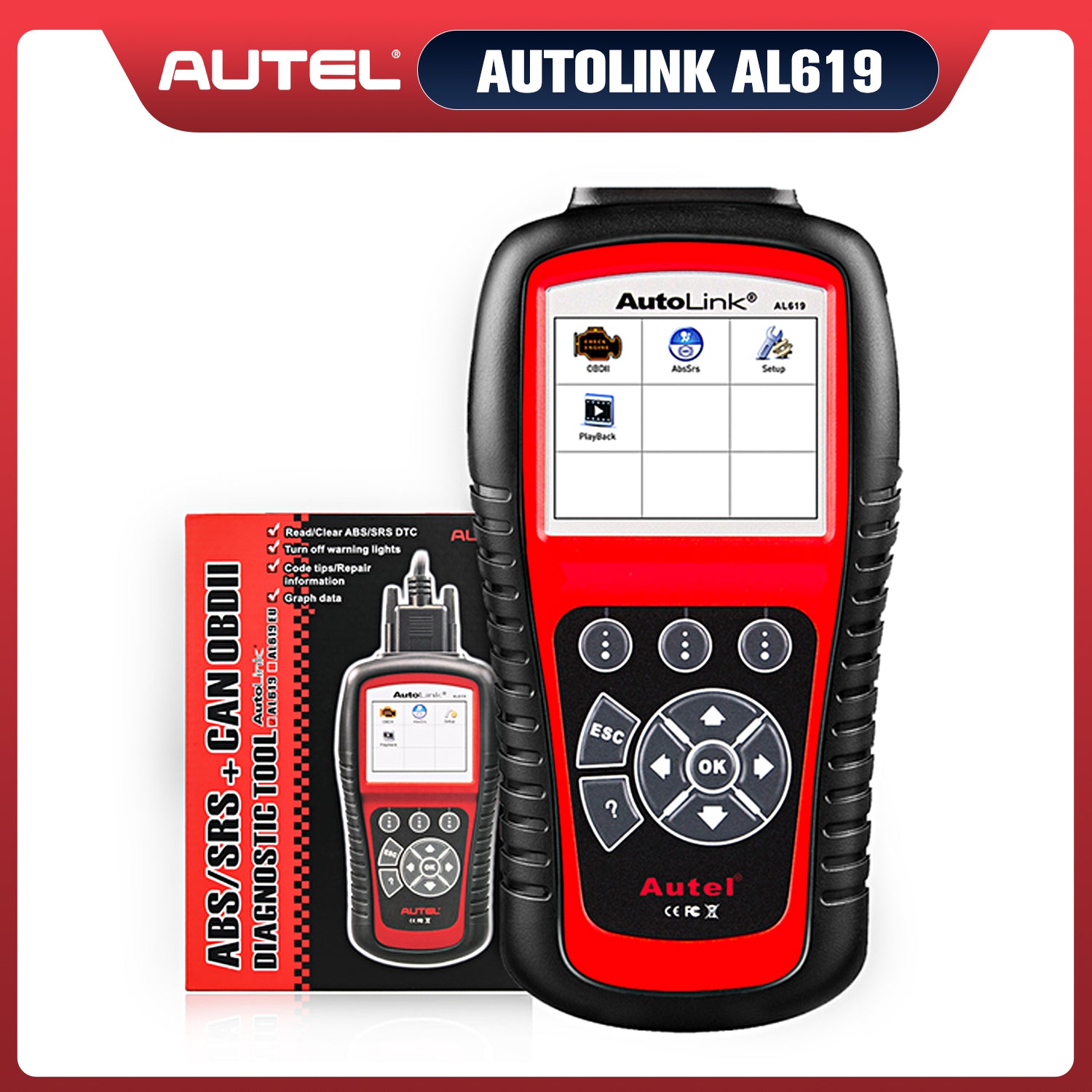 Autel AutoLink AL619 OBD2 Scanner ABS & SRS Airbag Car Diagnostic Scan Tool, Advanced Ver. of AL519/ ML519 Code Reader