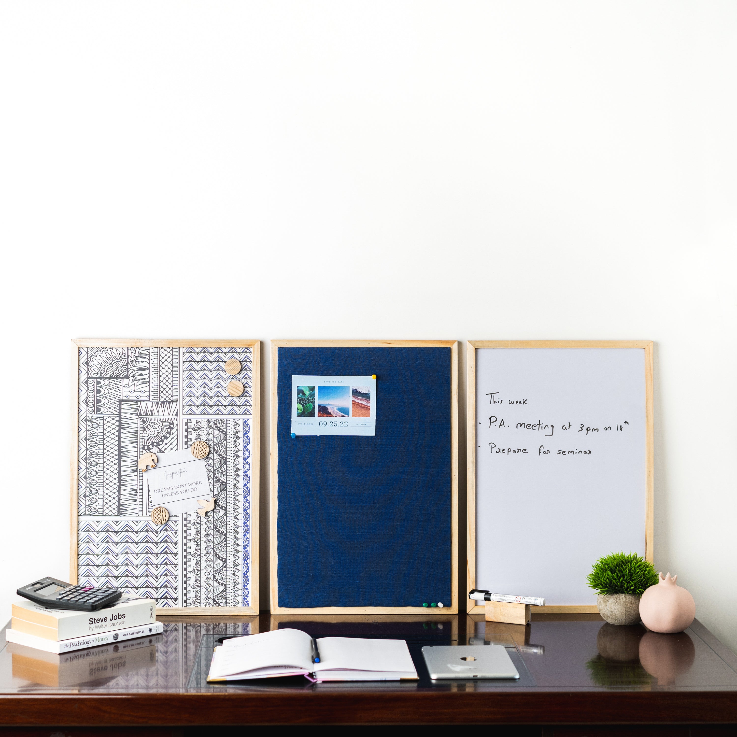 IVEI Whiteboard, Metal board & Pin Board - Set of 3