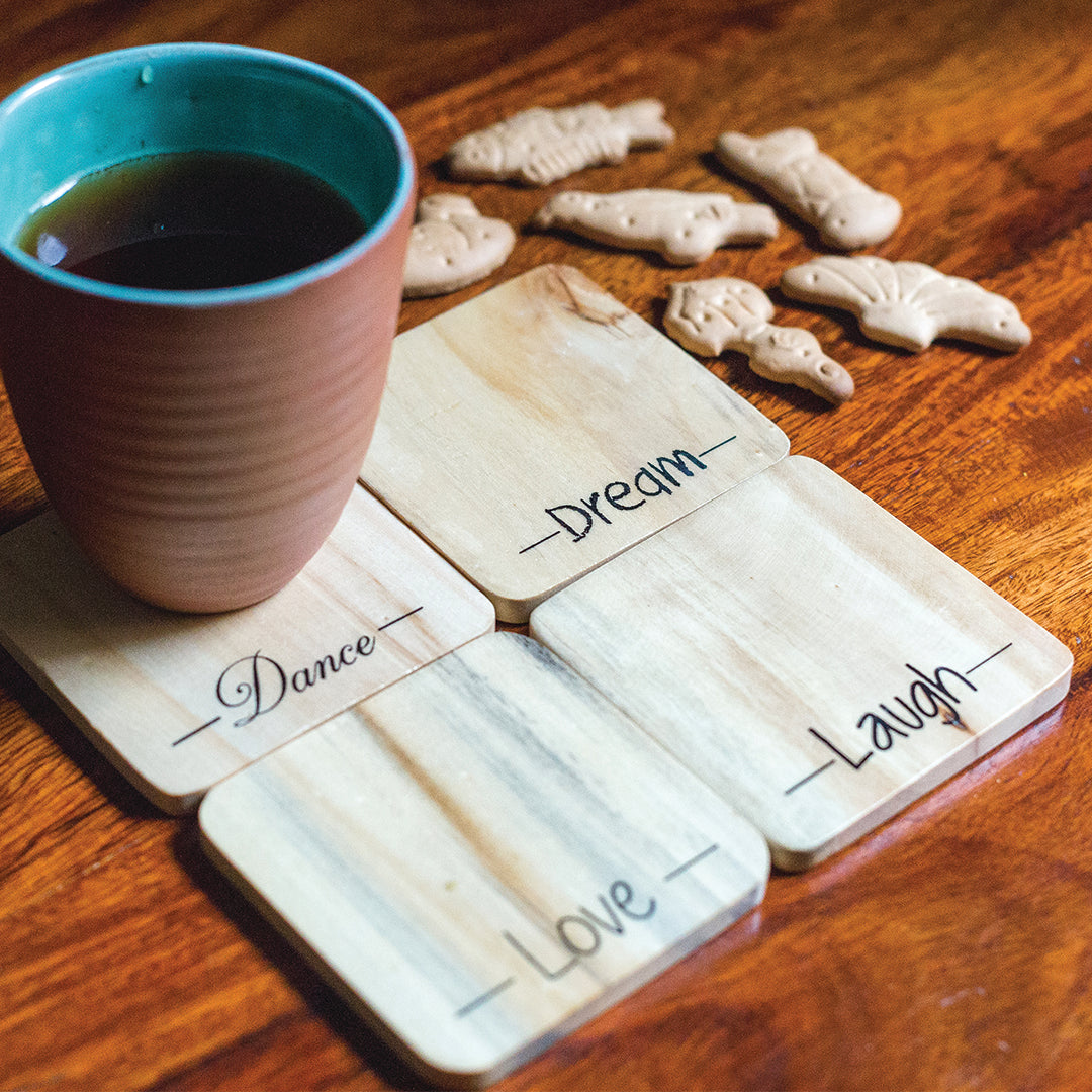 IVEI Screen Printed Motivational Wooden Coasters - Set of 4