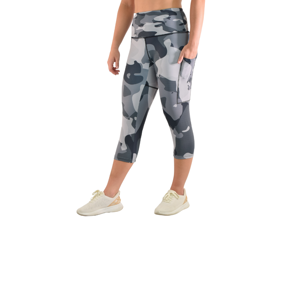 Leakproof Cropped Leggings - Gray/Black Camo
