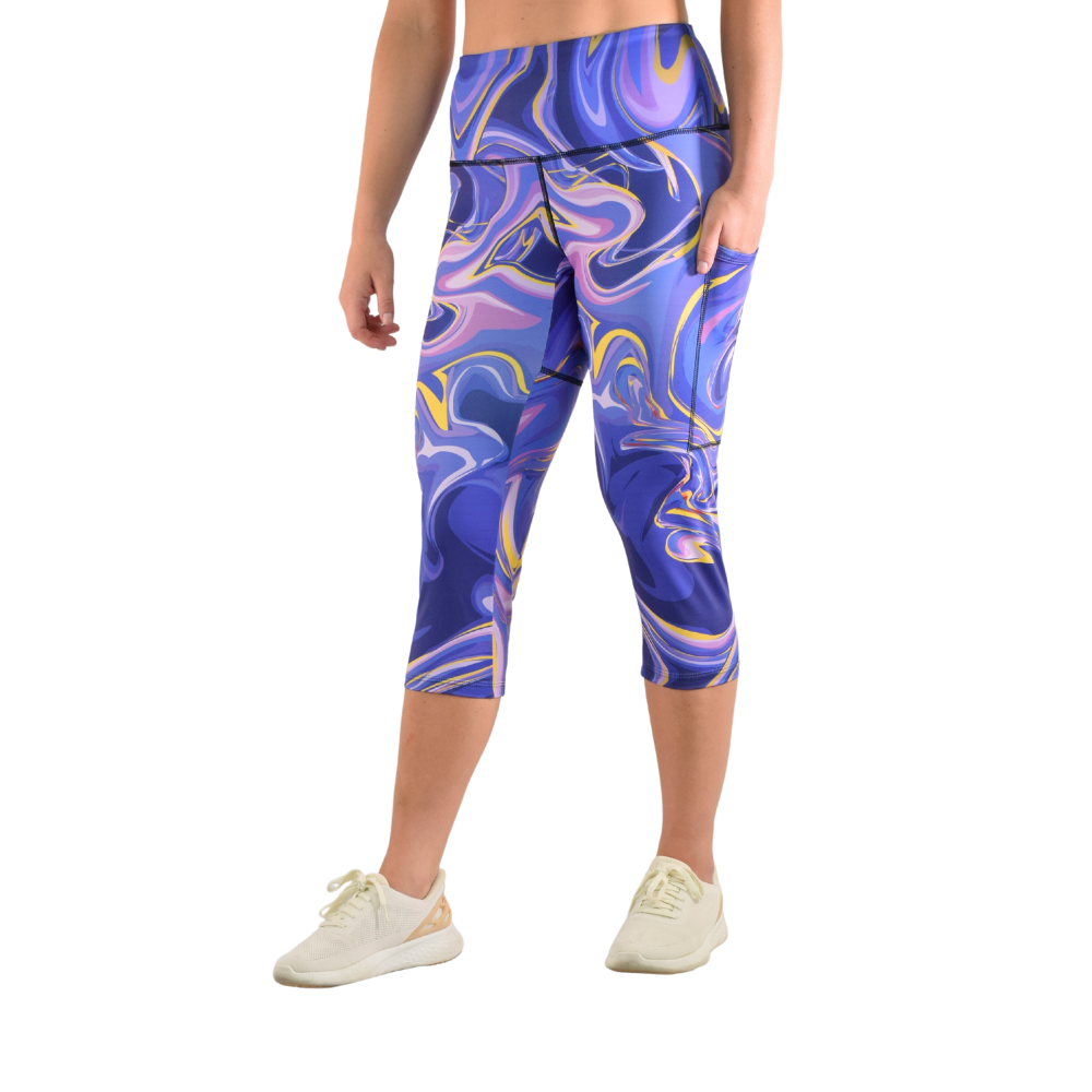 Leakproof Cropped Leggings - Purple Swirl