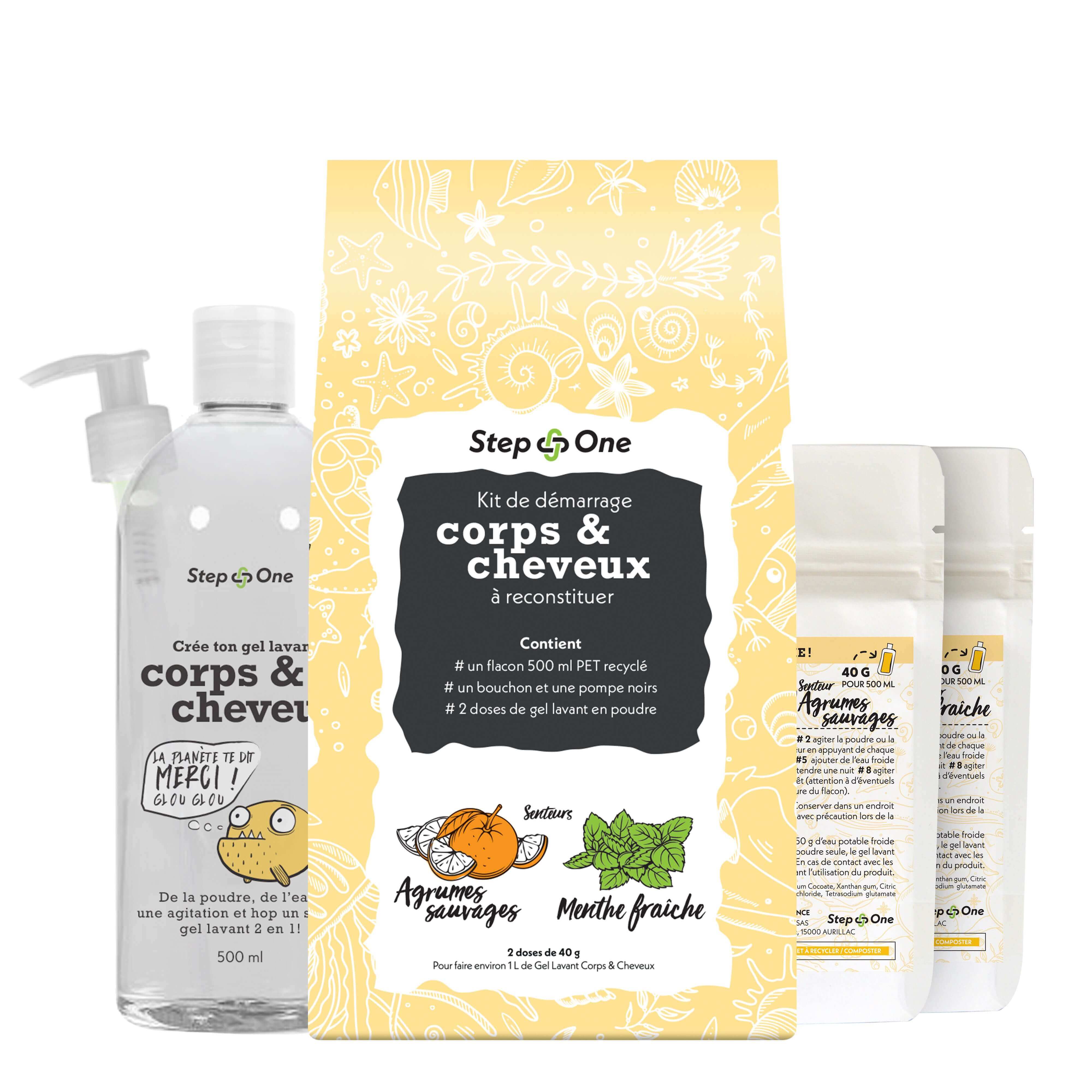 Coffret cadeau 2 en 1 Kit de démarrage: gel lavant Corps & Cheveux Agrumes sauvages/Menthe Fraîche - Zéro déchet