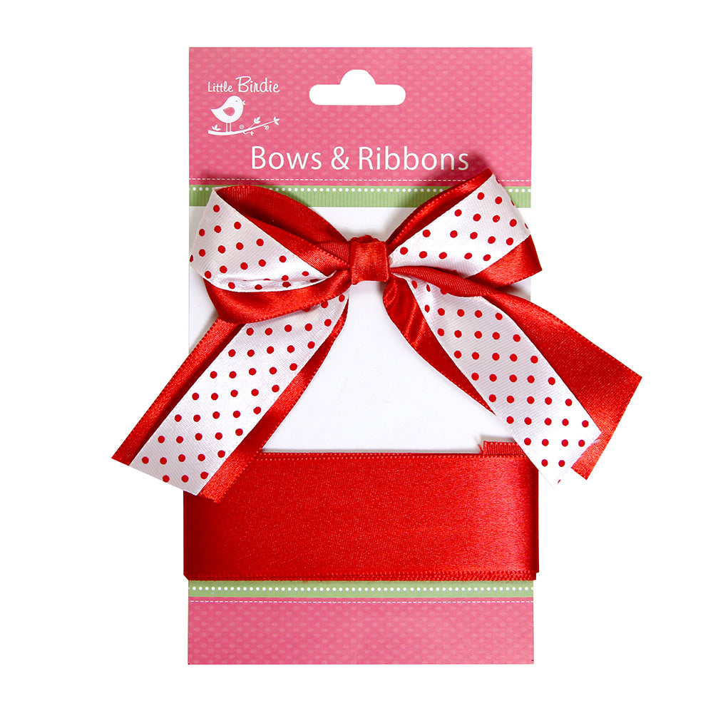 Itsy Bitsy Satin Bow With Ribbon - Red, 2m