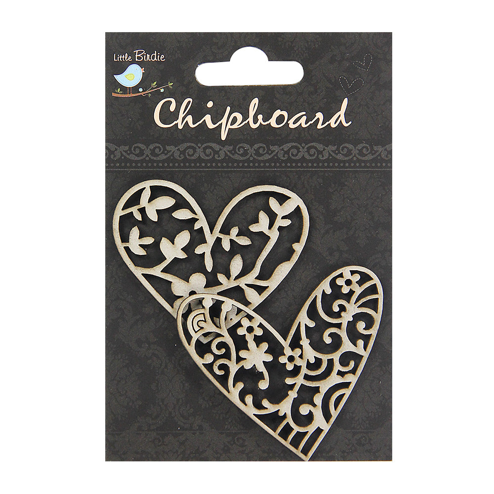 Primed Chipboard -  Decorative Hearts - 2 Pc