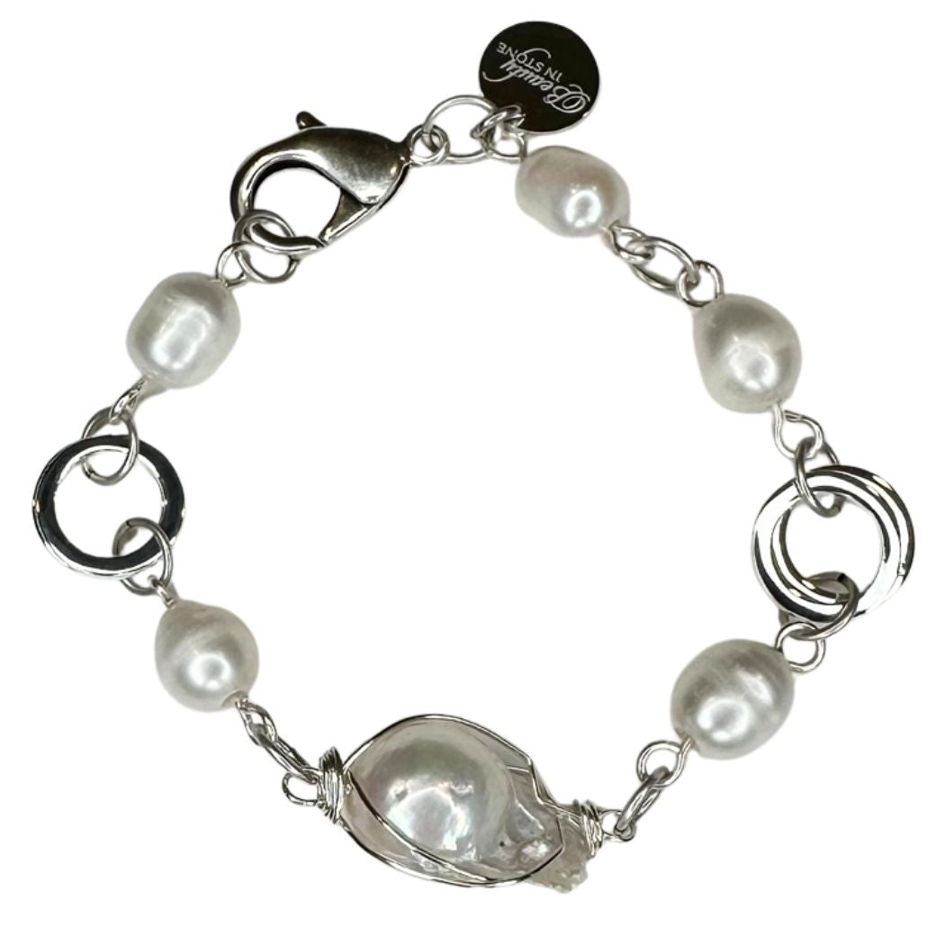 Freshwater Pearl & Silver Link Bracelet