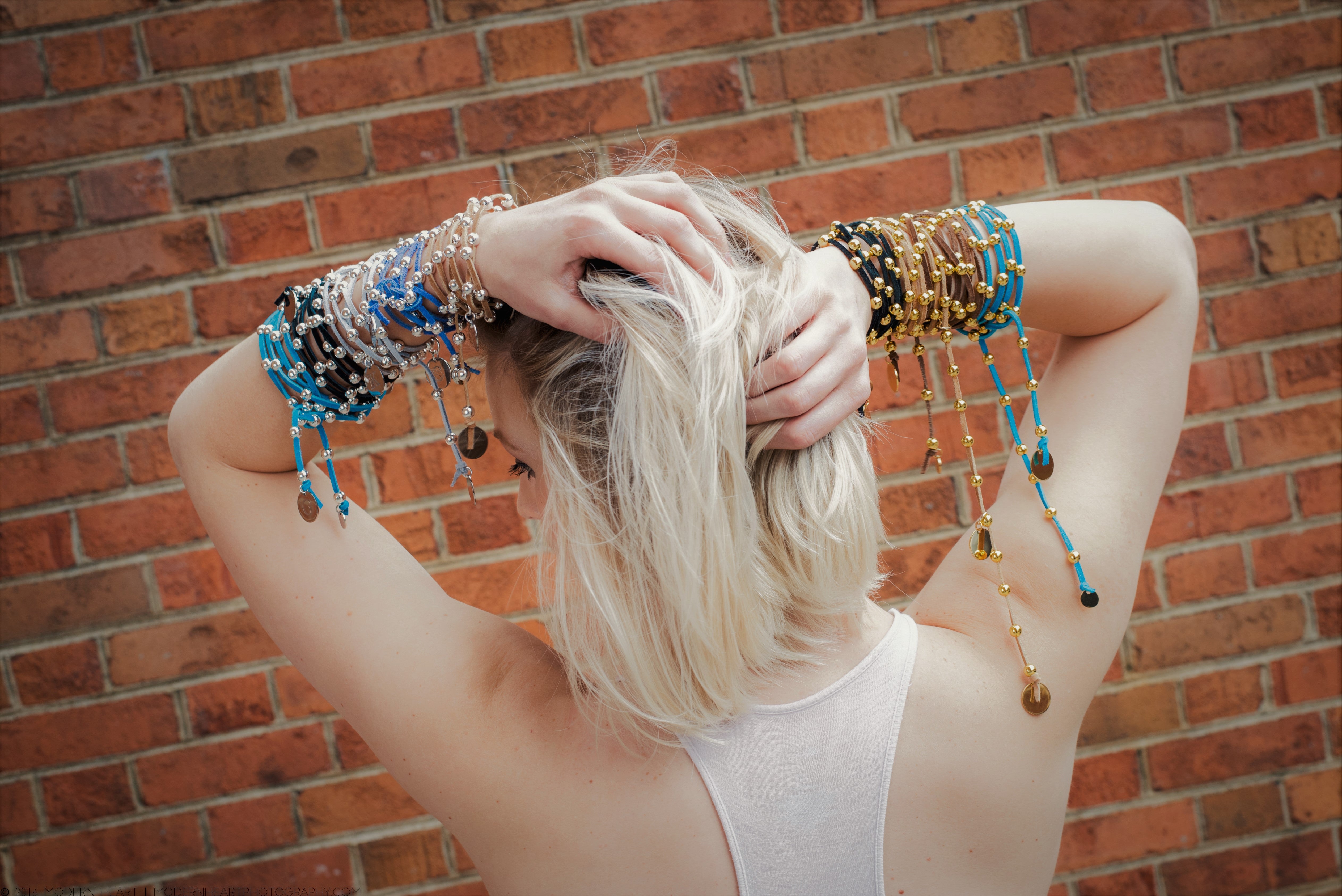 Gold Beaded Lariat Necklace On Suede Leather