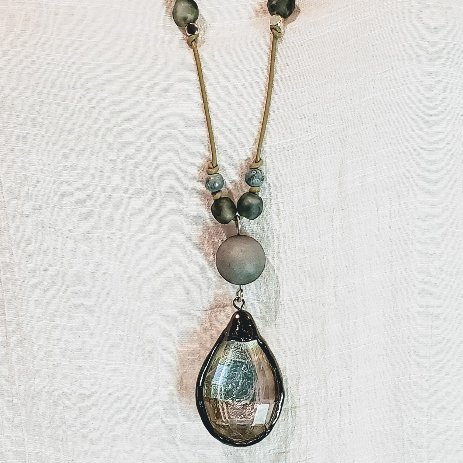 Beach Glass Necklace With Crystal Pendant