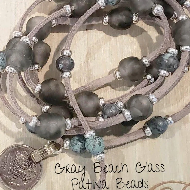 Beach Glass & Patina Lariat Necklace