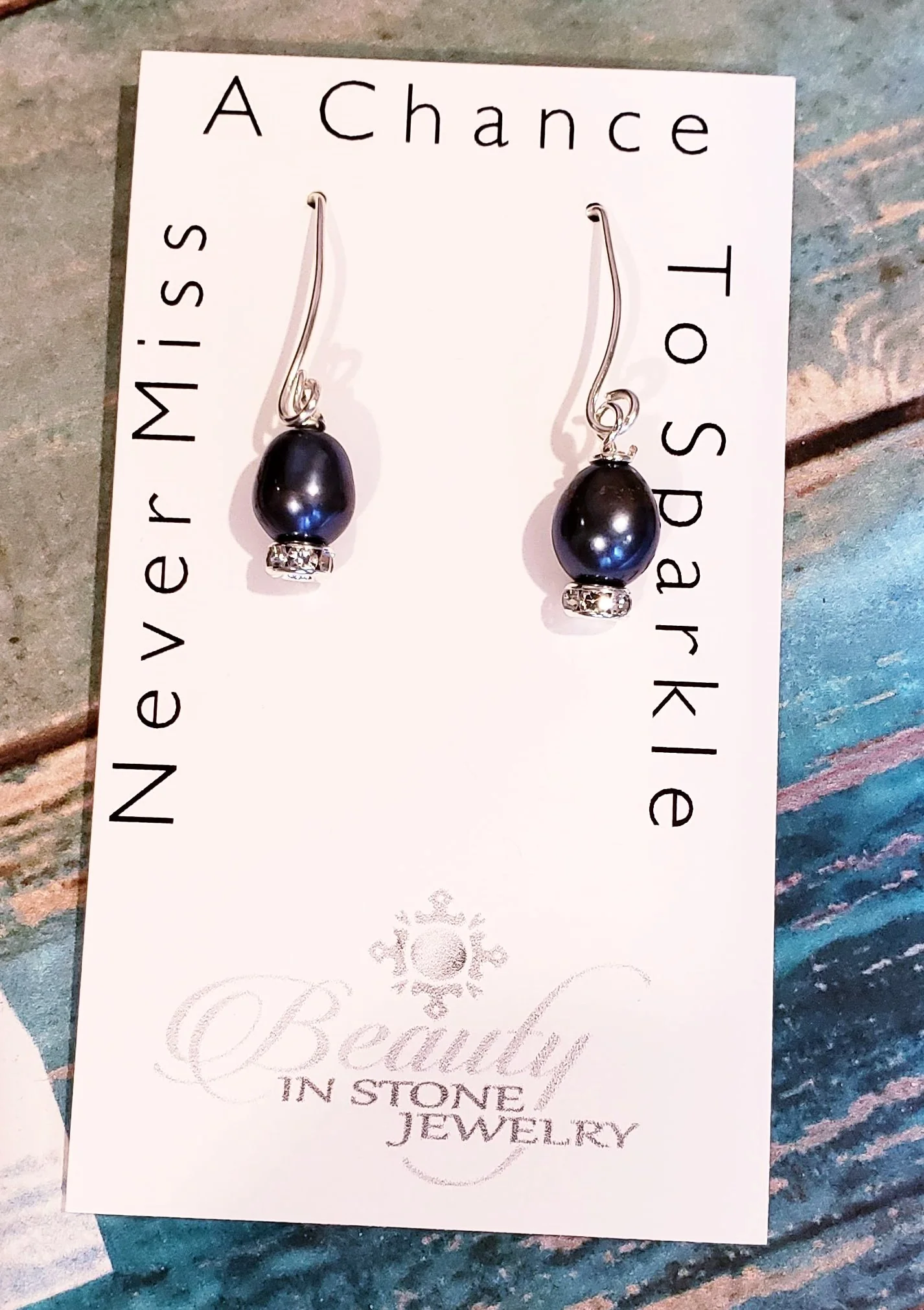 Peacock Pearl & Rhinestone Earrings