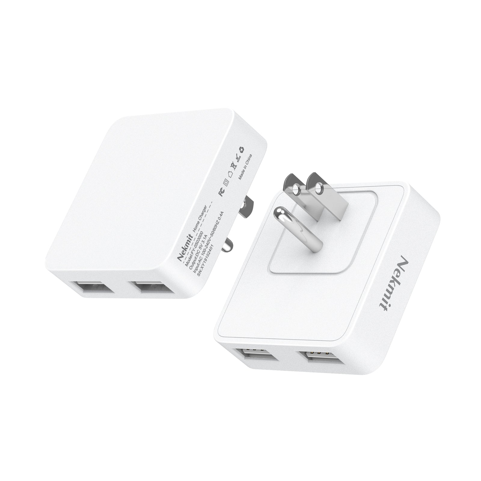 Nekmit 16W Dual Port Flat Slim USB Wall Charger (2 Pack)