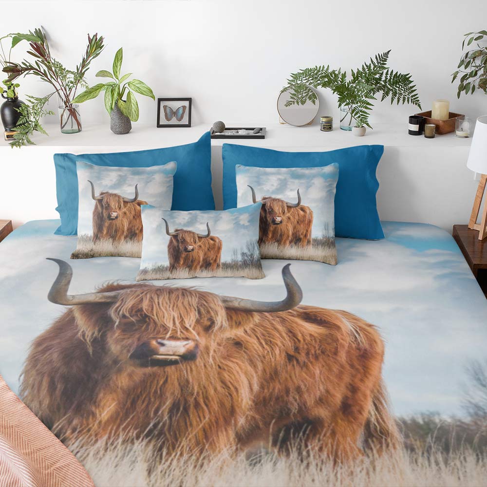 Fluffy Highland Cow Quilt Cover Set