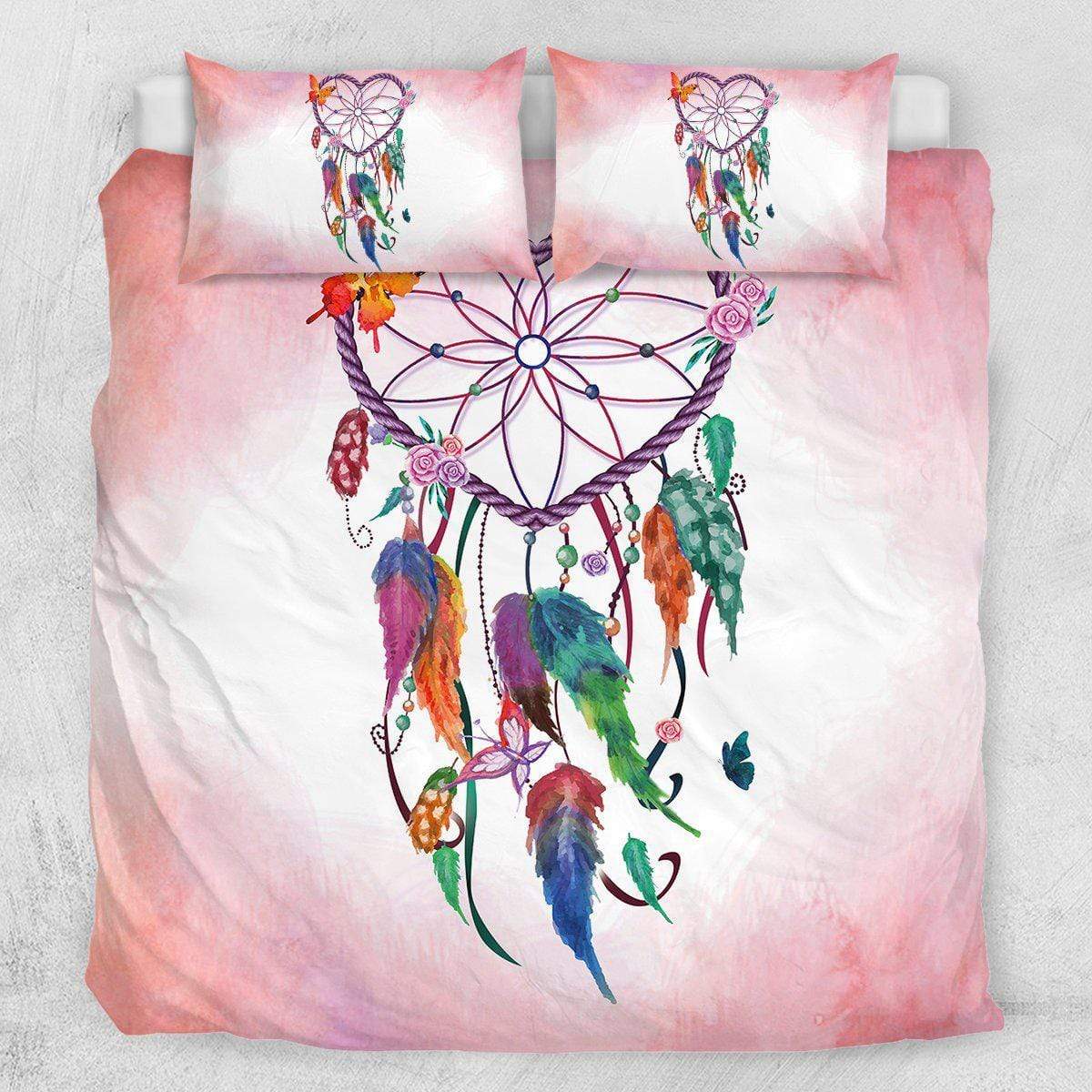 Pink and Blue Heart Dreamcatcher Quilt Cover Set
