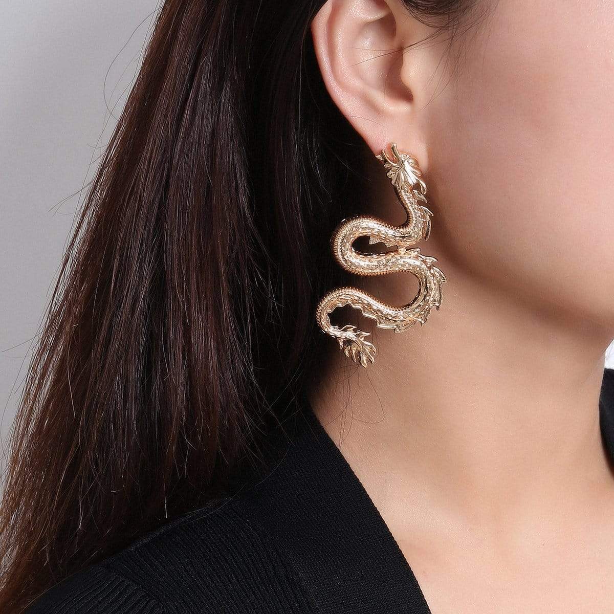 Oversize Gold Silver Tone Dragon Earrings