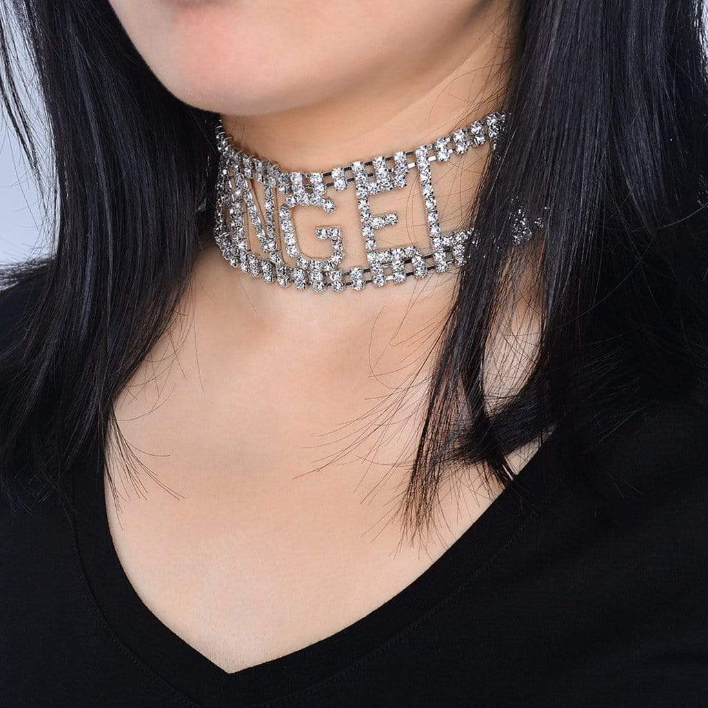 Crystal Inlaid Rhinestone Hollow ANGEL Choker Necklace