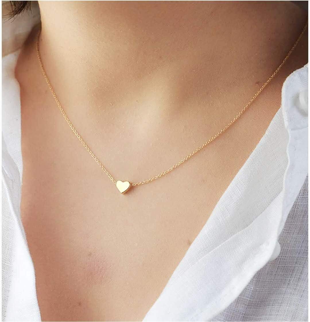 Dainty Gold Silver Tone Heart Necklace - Initial Heart Charm Necklace - Tiny Heart Pendant Necklace