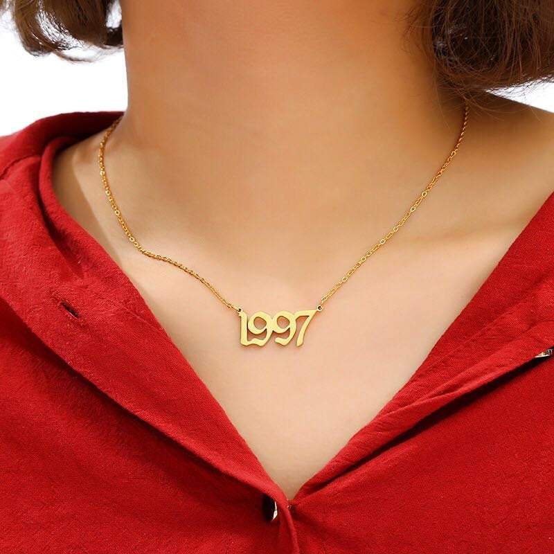 Dainty Gothic 1991-2010 Birth Year Stainless Steel Initial Pendant Necklace