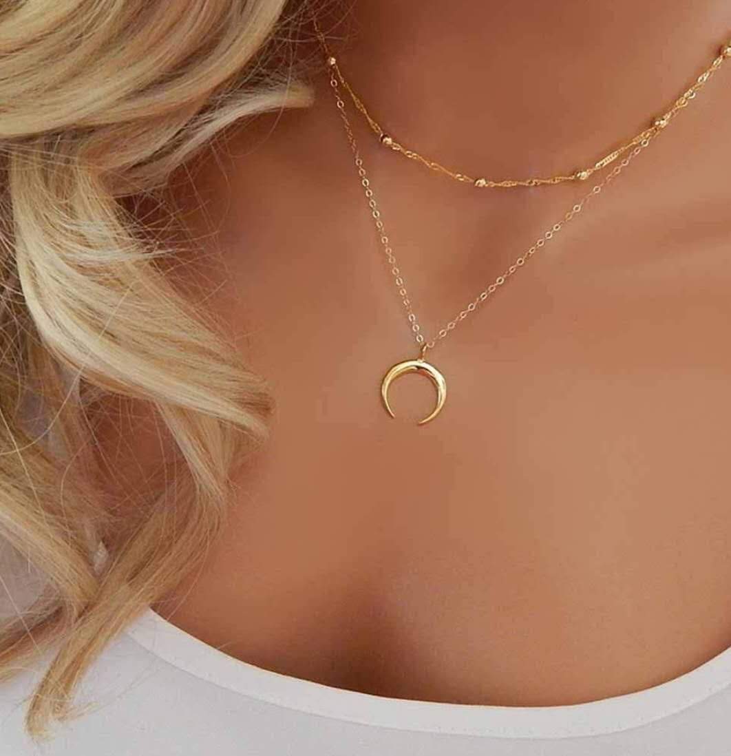 Dainty Moon Phase Layered Pendant Necklace