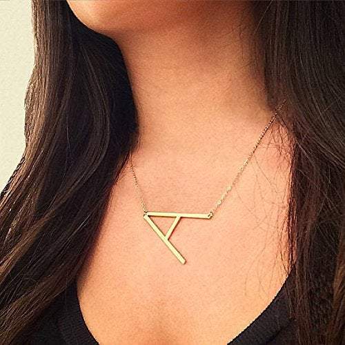 Stainless Steel Sideways Large Alphabet Initial Letter Necklace