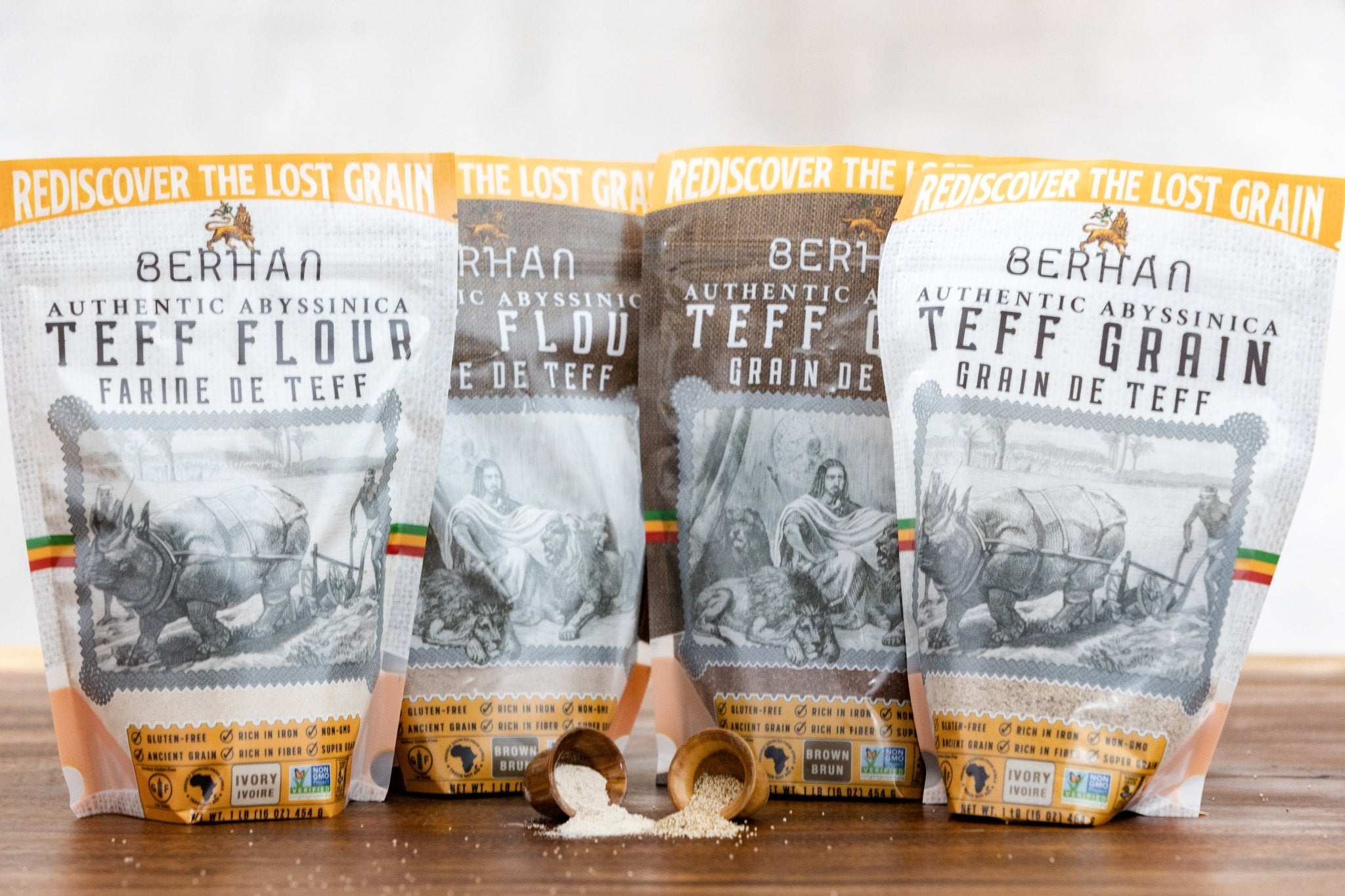8 X 1lb Assorted Pack | 1lb Brown Teff Flour | 1lb Brown Teff Grain | 1lb Ivory Teff Flour | 1lb Ivory Teff Grain