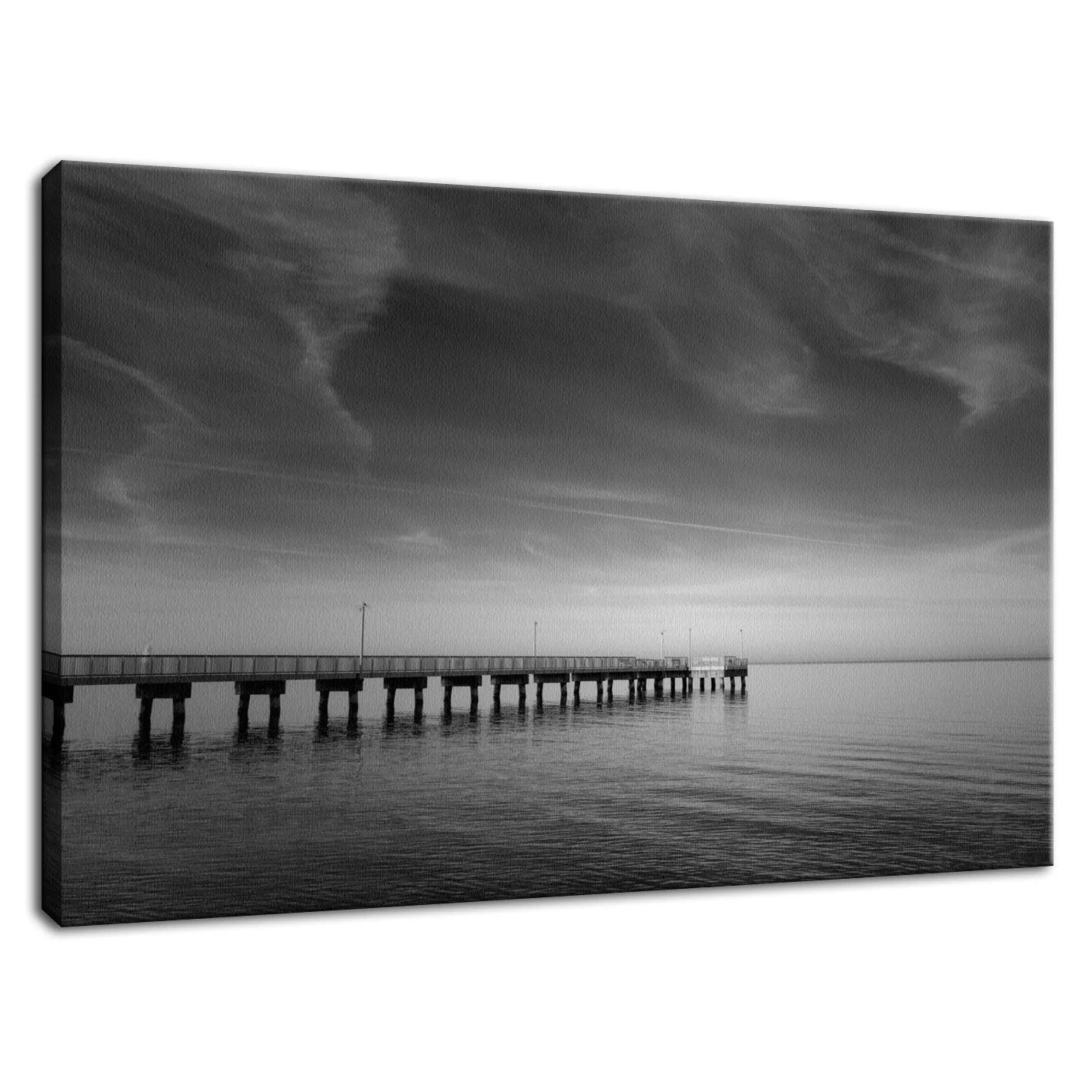 End of the Pier Black and White Coastal Landscape Canvas Fine Art Photography Print