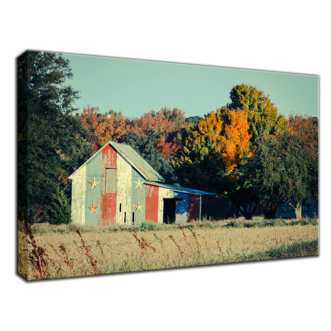 Patriotic Weathered Barn in Field Cross Processed - Print Art Photography Fine Art Canvas