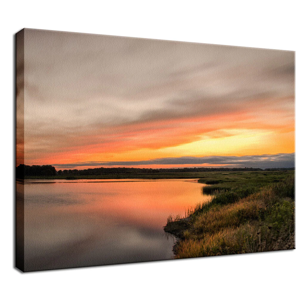 Sunset Over Woodland Marsh Landscape Photo Fine Art Canvas Wall Art Prints