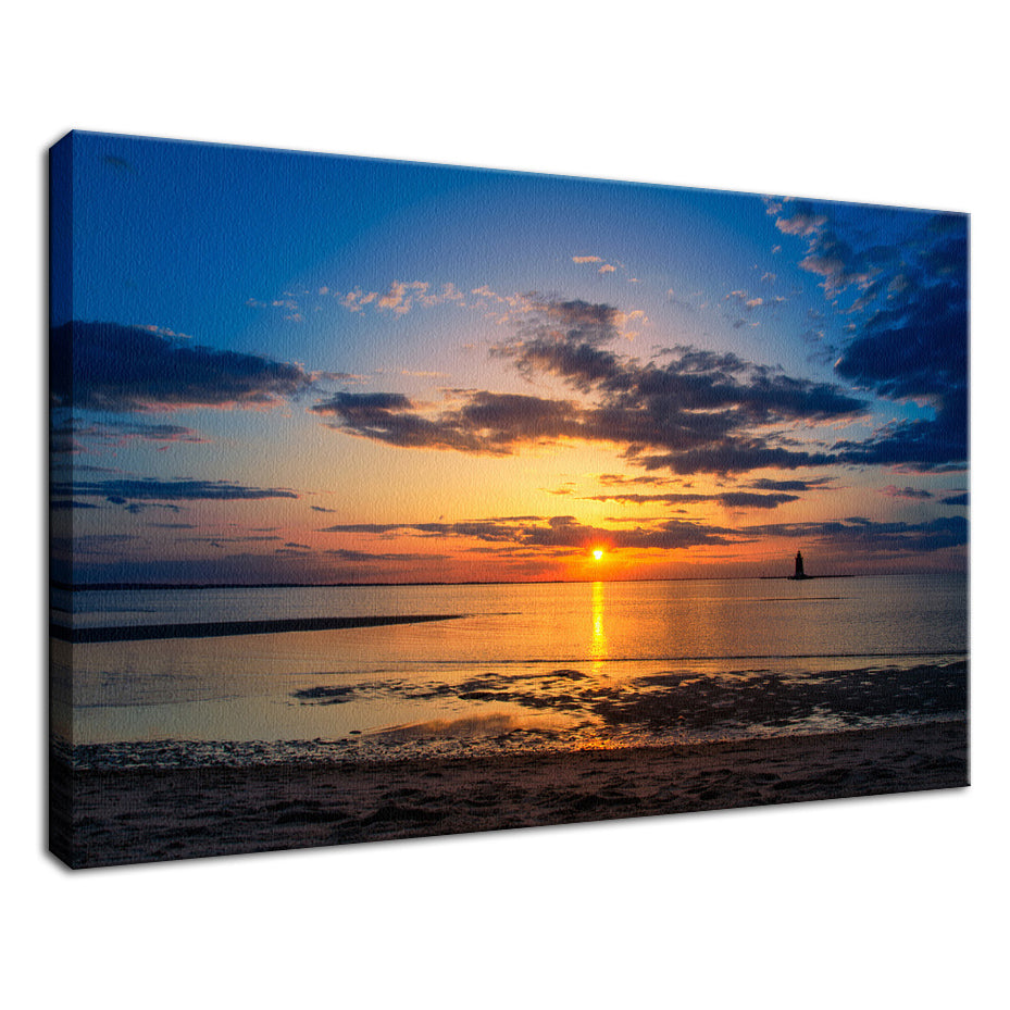 Sunset at Breakwater Lighthouse Landscape Photo Fine Art Canvas Wall Art Prints