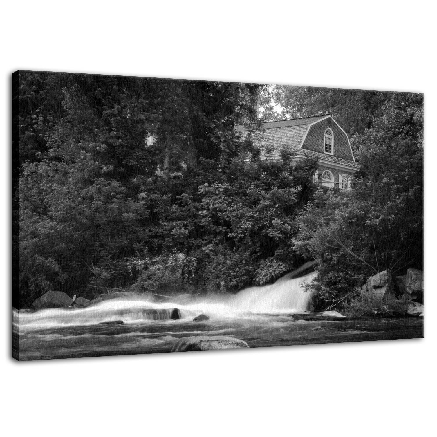 The Brandywine River and Church Black & White - Canvas Fine Art Photography Print