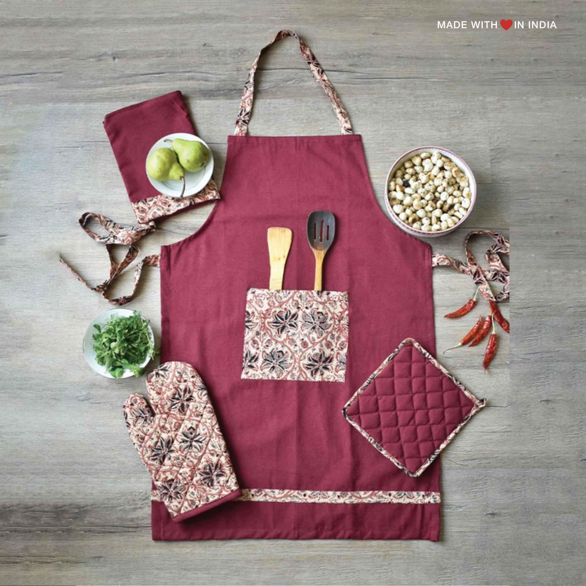 Kalamkari Apron Set - Maroon