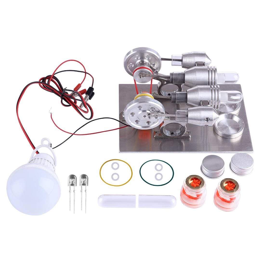 Double Cylinder Stirling Engine Motor Model Educational Toy Electricity Generator Physics Science Experiment Kits