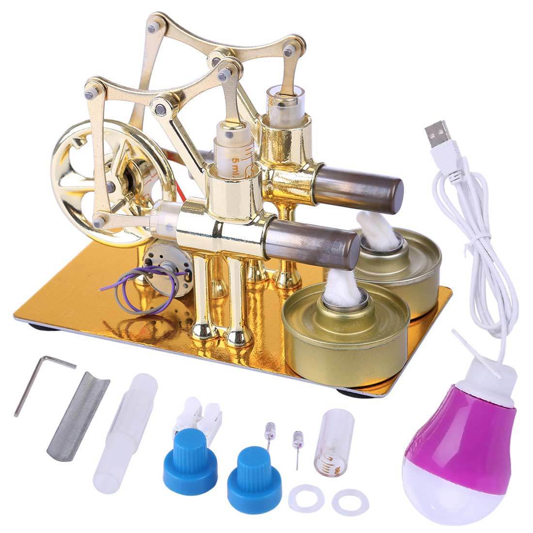 Stirling Engine Kit STEM Hot Air Stirling Engine Generator Double Cylinder Engine Model