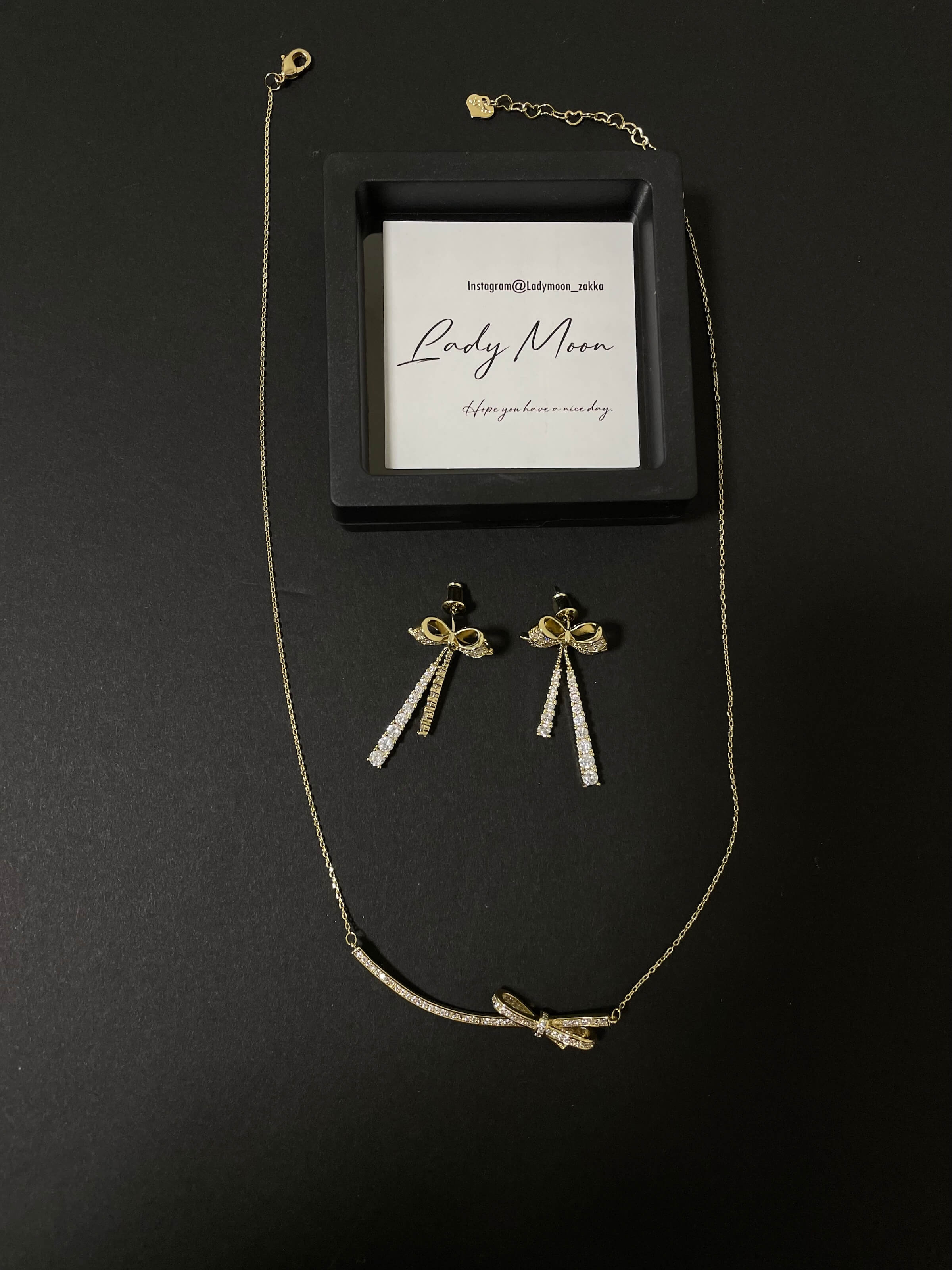 「Lady Moon」Bow Shape Earrings/Necklace