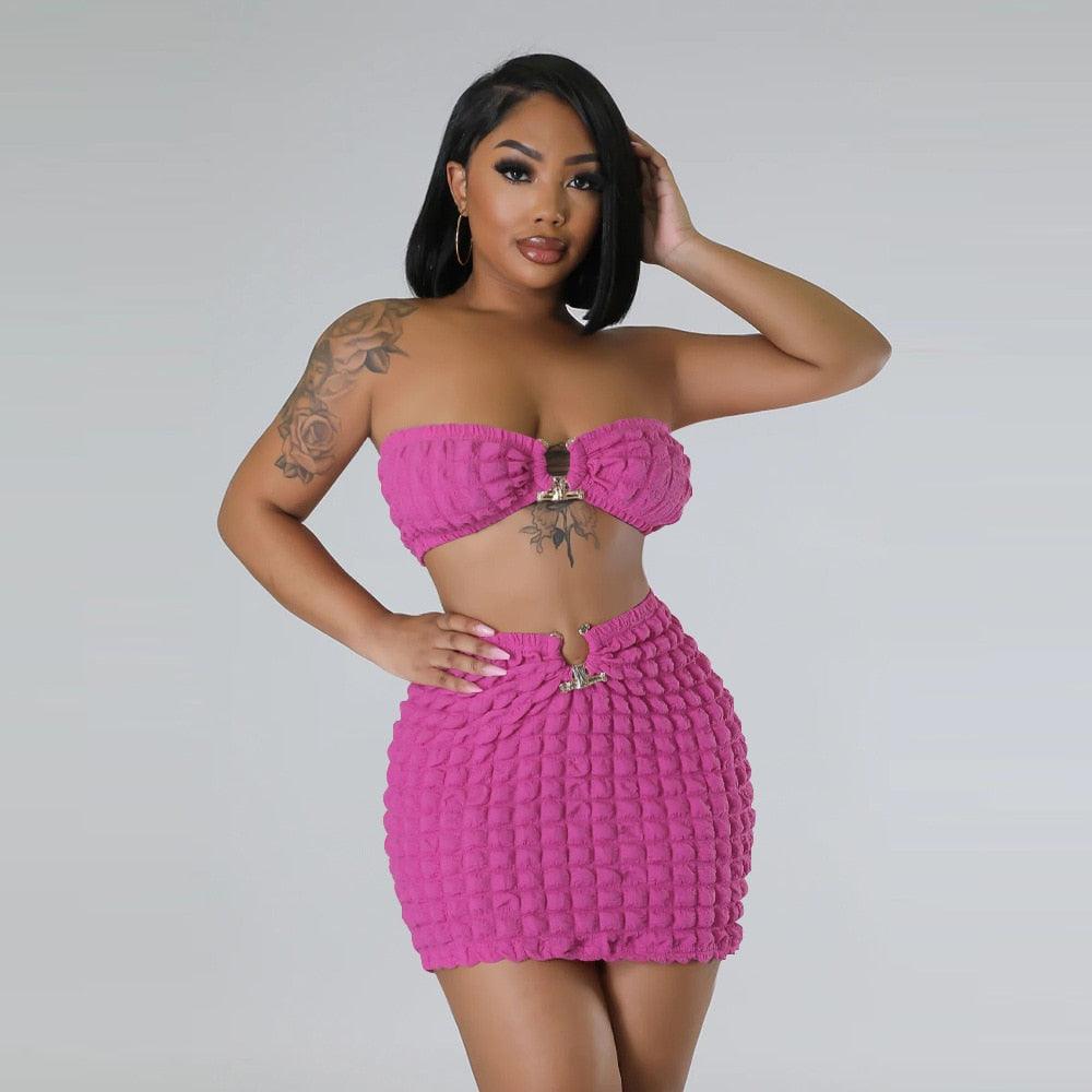 Bubble Texture Bandeau Top + Mini Skirt Set