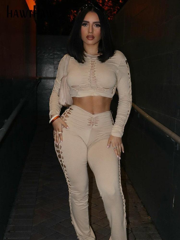 Long Sleeve Crop Top + Pants Set